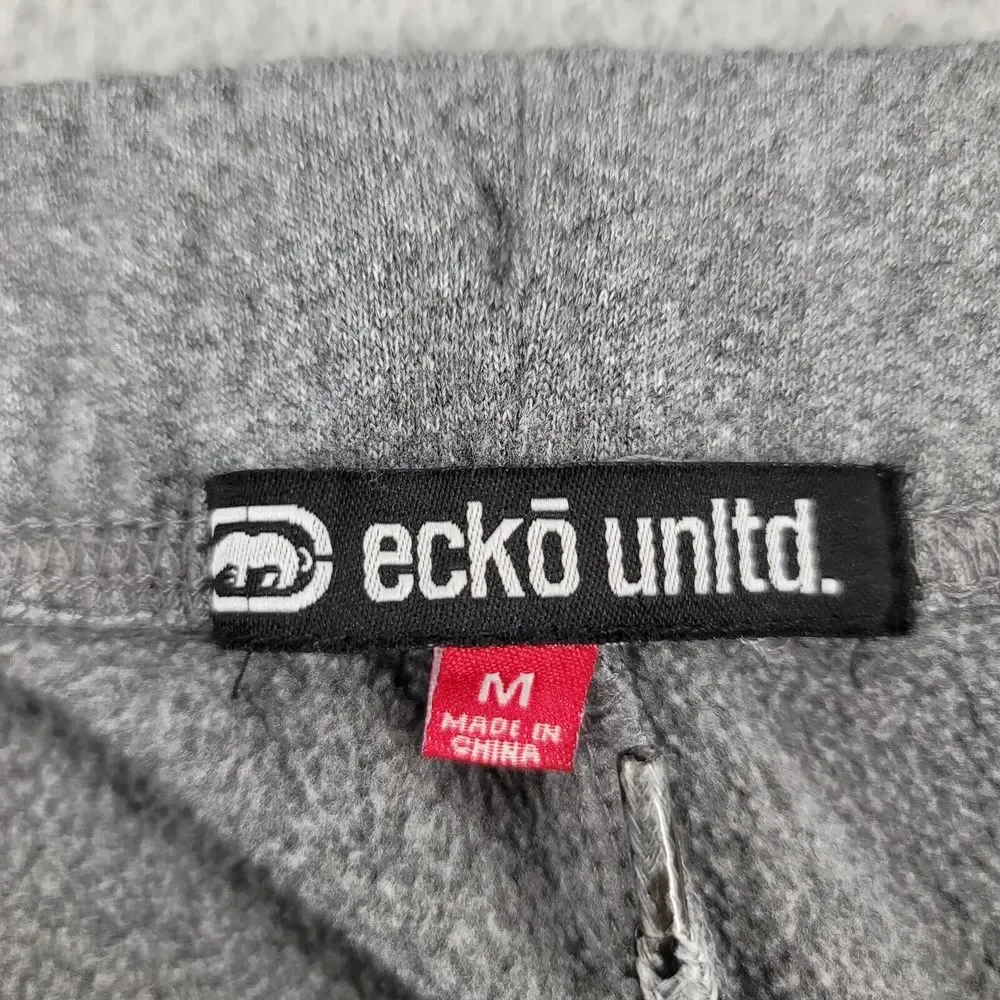 Ecko Unltd. Pants Mens Medium Gray Cuffed Jogger Spellout Athleisure Casual Logo